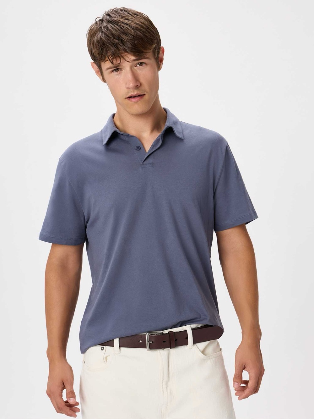 Quince Mens Pima Cotton Luxe Touch Polo Faded Indigo NEW